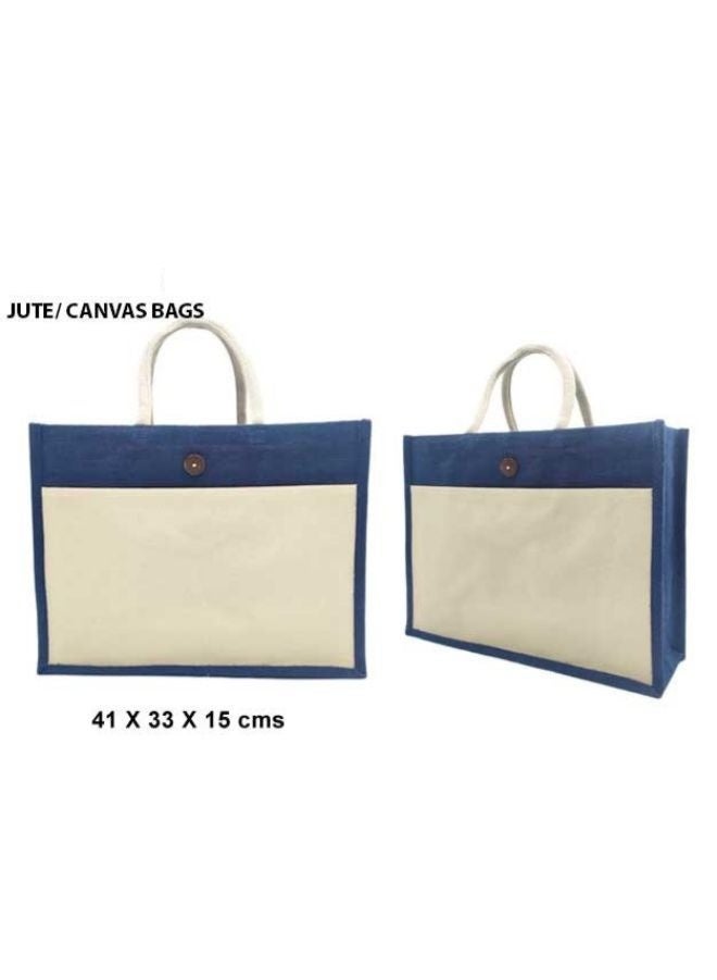 Fatio Set of 10 Eco-Friendly Jute Canvas Bags – Cream and Navy Blue, Durable & Stylish - Image 3